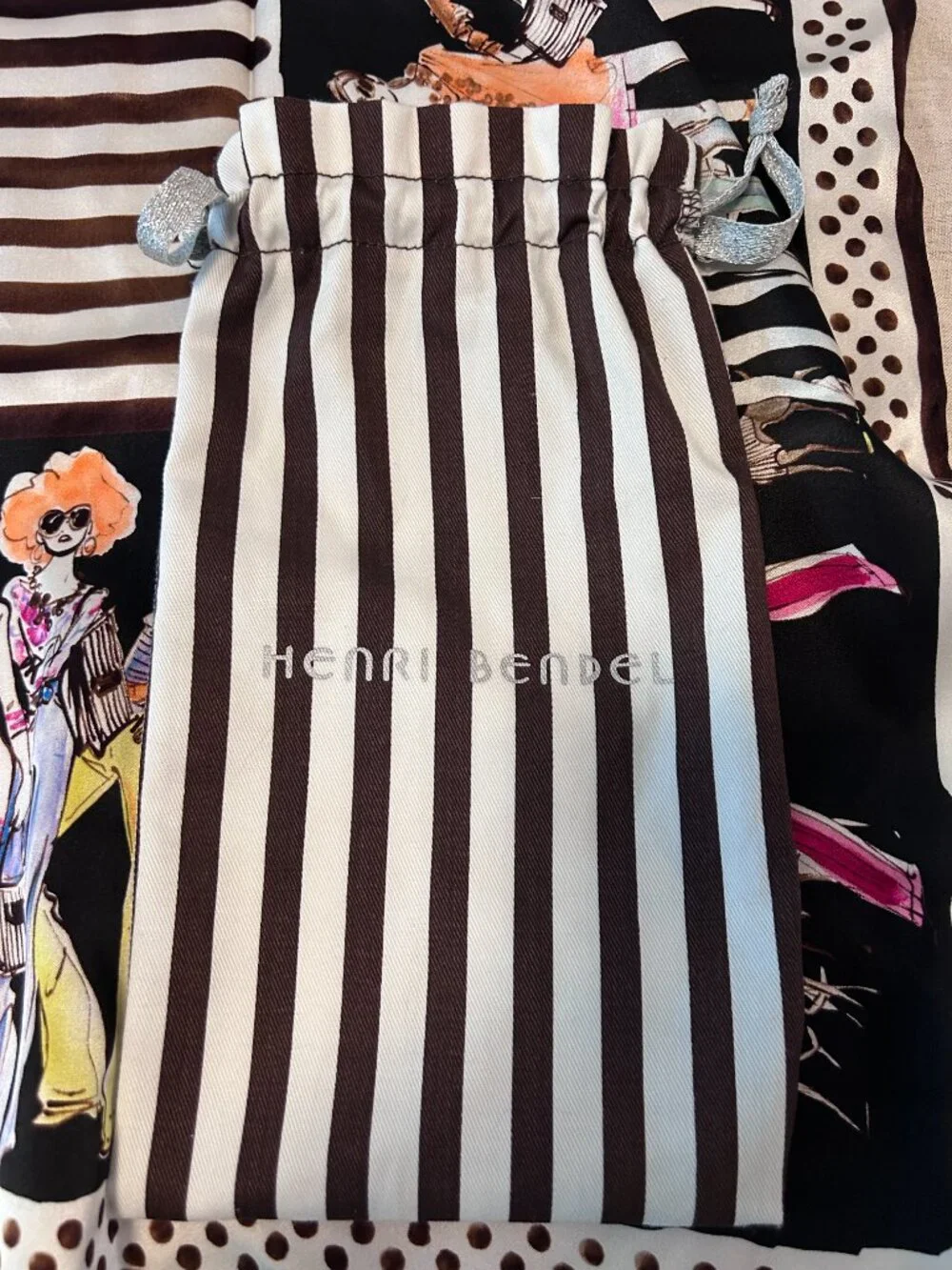 Rare Henri Bendel Silk Bendel Girls Scarf Izak Zenou Fashion Illustration Pouch
